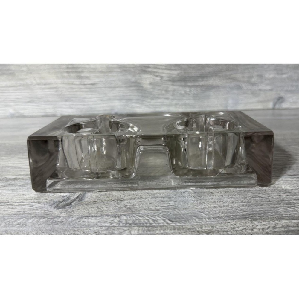 Antique Vintage 1911 Heavy Clear Glass Double Inkwell Desk Set Gem USA - Picture 4 of 9